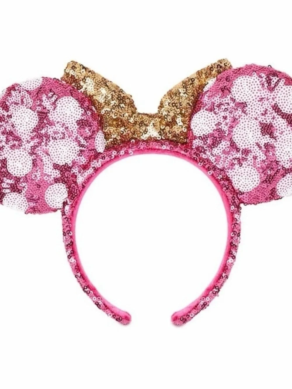 Disney Pink Sequin Mouse Ear Headband with Gold Sequin Bow